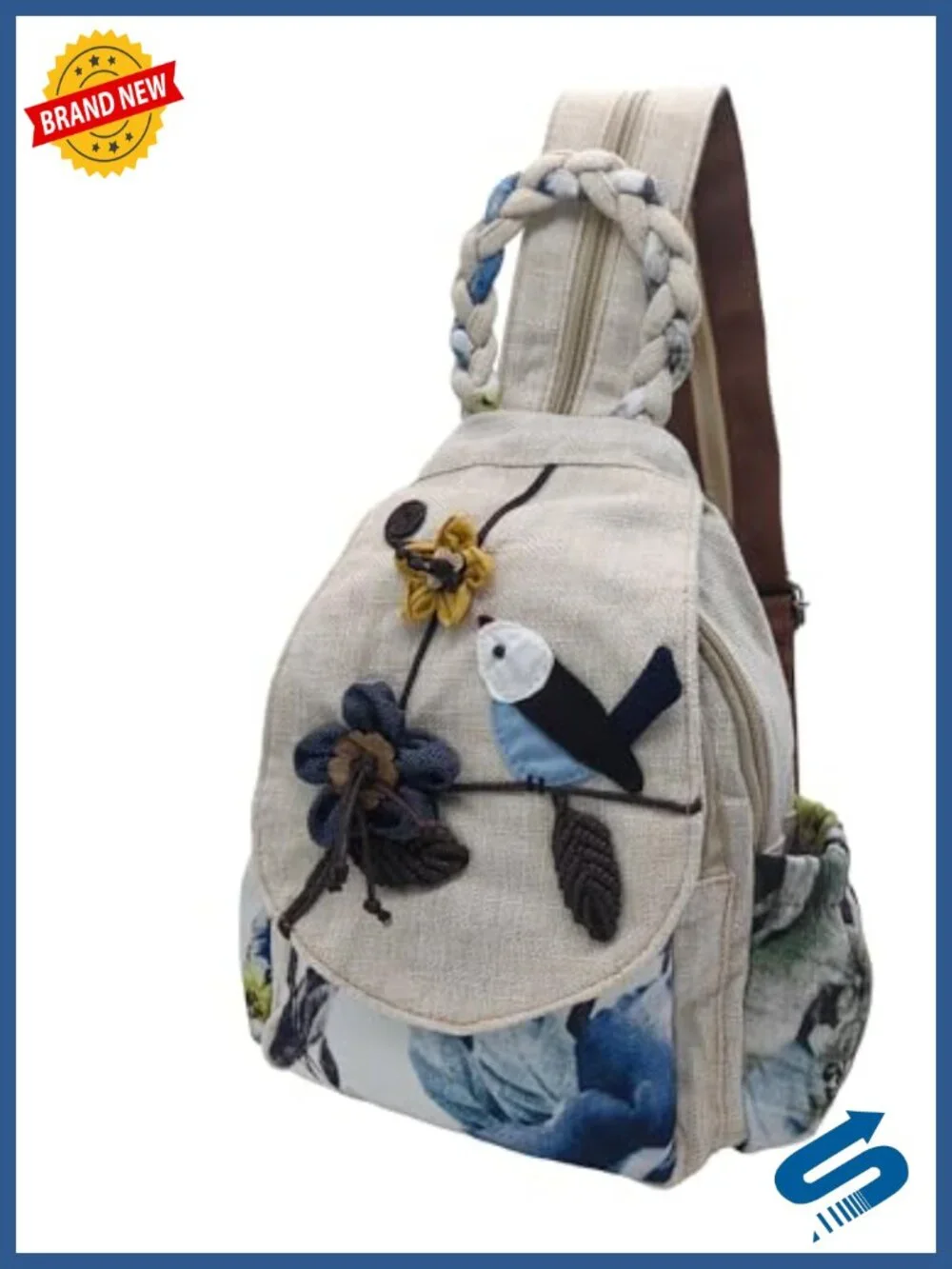 Women's Boho Cotton Hemp Backpack - 3D Embroidery, 9 Pockets